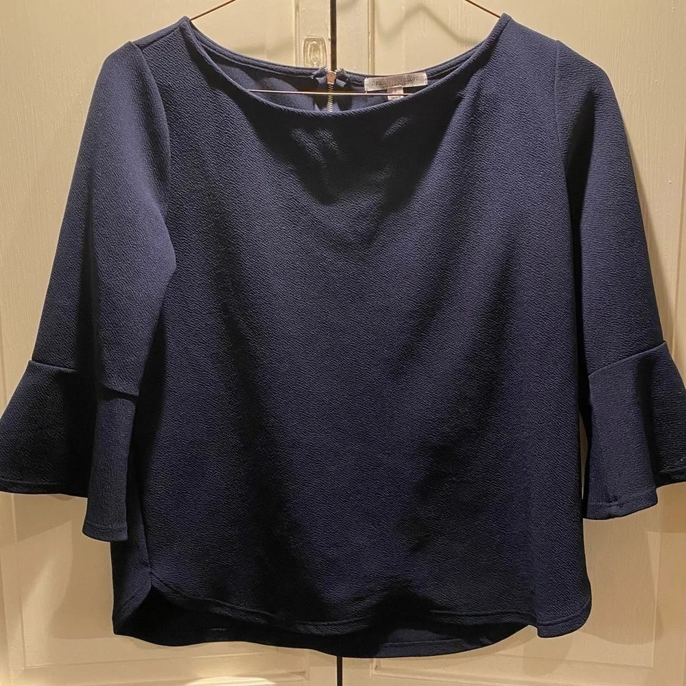 Green Envelope Knit Navy Crop Top with Back Zipper Size Large